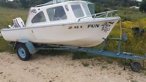 14ft 4.3m fiberglass boat with Johnson 35hp outboard engine ;registered trailer