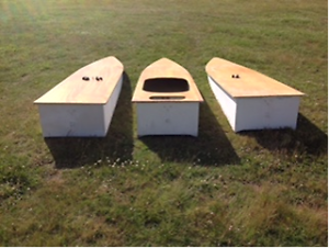 Three Boat Hulls used in Triscarf boat in Weymouth Speed Trials. Fibreglass .