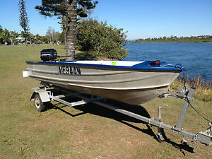 Tinnie boat 3.7 metre on Redco trailer 7.5 hp Mercury outboard.Excellent cond