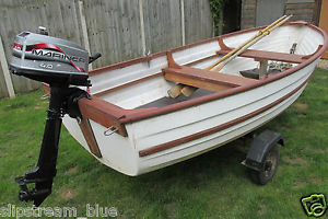 12'6" Fishing Boat, Engine & Trailer Mock Clinker GRP Row Boat DinghyDeep Hulled