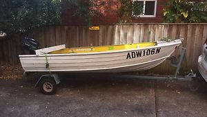 12ft tinnie with trailer and 4hp 4-stroke near new outboard