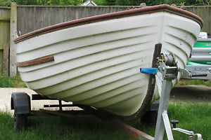 12'6" Fishing Boat &Trailer GRP Mock Clinker Row Boat Dinghy Deep Hulled