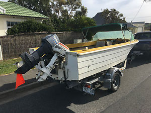 Vintage 16' Fibreglass Runabout Boat On 2007 Dunbier Boat Trailer With 2 Motors
