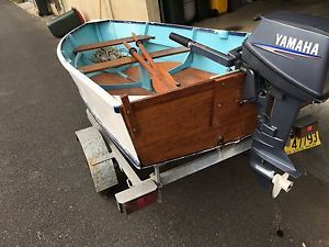 Wooden Boat, Trailer and Outboard