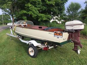 1950's Whirwind Antique Wood Boat classic vintage with Johnson Evenrude Outboard