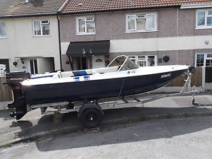 16 ft fletcher speed boat on stainless steel trailer and mercury outboard