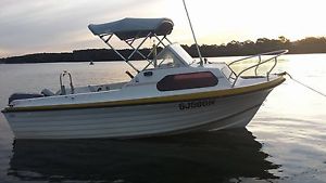 4.45m Half Cabin Boat w/ 1999 50hp Johnson with 4hp Auxillary Motor - Registered