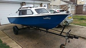 14ft 2 Berth Shetland Fishing Boat, Trailer and 15HP Mariner Outboard Power Boat