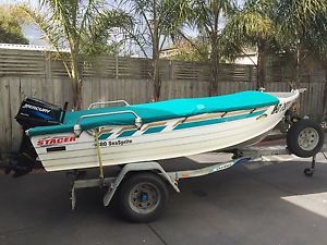 STACER LIKE QUINTREX 3.8 ALUMINIUM FISHING BOAT 25HP MERCURY ON DUNBIER TRAILER