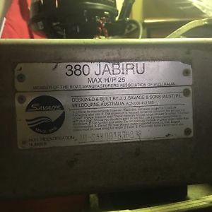 Savage 3.8m tinny on trailer with 6hp 4 stroke mercury.