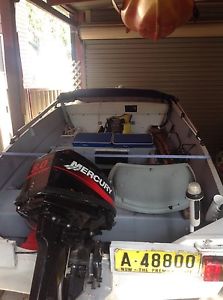 Trimcraft 3.66m tinny runabout boat with 8hp Mercury outboard and trailer