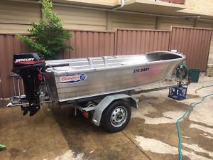 Quintrex 370 Aluminium Tinny 2015 model, 15hp Mercury 2010 model & Sales Trailer