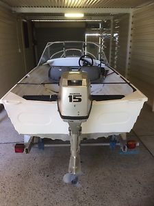 Savage Snipe 380 Aluminium Boat, Honda 4 Stroke 15 Hp Forward controls.