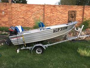 Aluminium Stessl Tinny with 8HP Mariner with trailer. Both registered Oct 2017