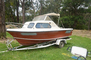 Nautiglass V150 15ft Half Cabin Boat Hull & Trailer Suit Project/Restoration
