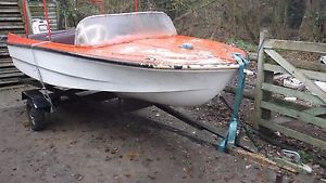 Classic Speed Boat Project late 1950's For Restoration with Trailer retro 12hp