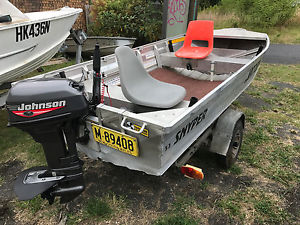 3.3M V Nose Punt + 15HP Johnson + Trailer, Quintrex, All Rego And Ready For Use!