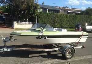 14ft boat- 40hp mercury2001 el.start- gal.trailer- all registered-new windshield