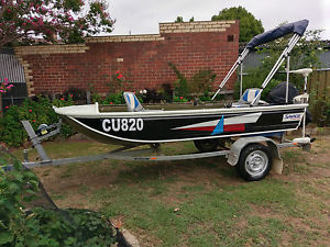 Savage Jabiru 3.8m boat, Evinrude 15hp outboard motor, Easytow galv boat trailer