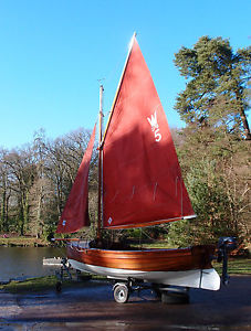 Classic wooden gaff rig sailing boat