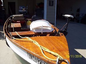 14 ft wood boat, 25hp, trailer,trolling motor, built 1966