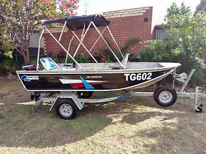 Quintrex 350 Traveller tinny boat, Mercury 15hp outboard  & Dunbier boat trailer