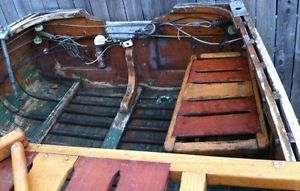 Wood Boat 12ft Cedar Slab Deep V Hull 1950s vintage old classic with trailer
