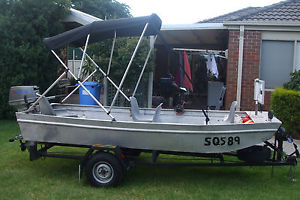 Aluminium DeHavilland punt boat 12ft,trailer,motor 9.9hp,red'g,electric motor +