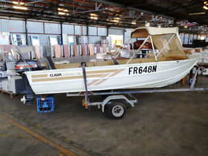 13Ft Clark Corsair Aluminium runabout with Tohatsu 25HP 2 stroke motor + trailer