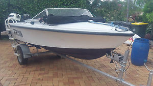 4.2 Savage fibreglas boat with 25hp Johnson motor, boat and trailer registered
