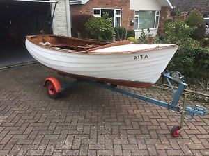 12' Vintage Wooden Motor Dinghy on Road Trailer built by W. Souter of Cowes.