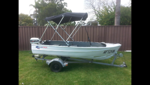 Quintrex aluminium tinny boat tinnie 15HP Johnson 3.8M fishing trailer boat