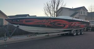 1986 Cigarette Cafe Racer W/ twin 509 Whipple charged motors on trailer