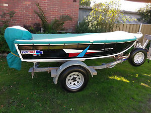 Quintrex 350 Traveller tinny boat, Yamaha 15hp outboard  & Dunbier boat trailer