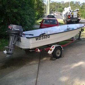 12FT Fiberglass boat, trailer, Good 18 Hp Motor,20lt Fuel.. NO Rego, Lifejackets