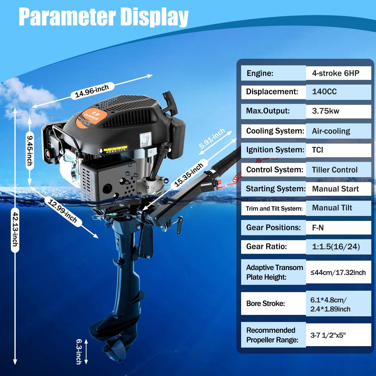 4 Stroke 6HP Air Cooled Short Shaft Outboard Motor 140CC Gasoline Boat Engine 38 1Cm Shaft TCI Ignition Manual Start Forward Neutral Gear For Inflatable Fiberglass Wooden Boats - AliExpress 201355758 image 1